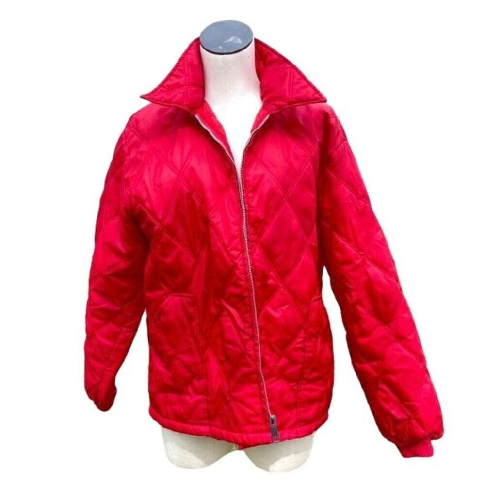 Vintage Swingster Quilted Jacket Red Pockets Zippered Lightweight Size Large